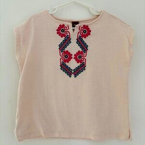 Tea Collection Girls Embroidered Top 4-5 Pink Floral Boho Cap Sleeve Cotton